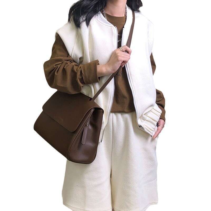Genuine Leather Women's High-end Handbag Shoulder Cowhide Simple Fashion Large Capacity Versatile Crossbody Bag New Model
