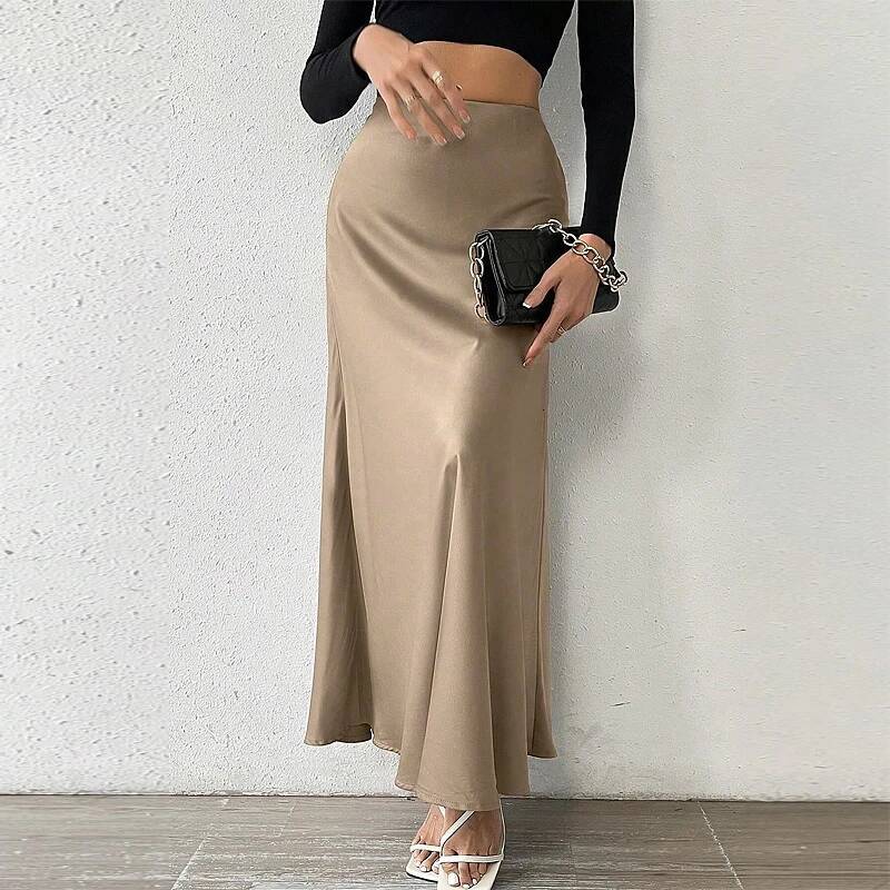 HAXO Women's Summer Elegant Satin Stylish Lady High Waist Skirts Cylinder Green Black Skirt Woman Office Street Wear dongdumaoyi