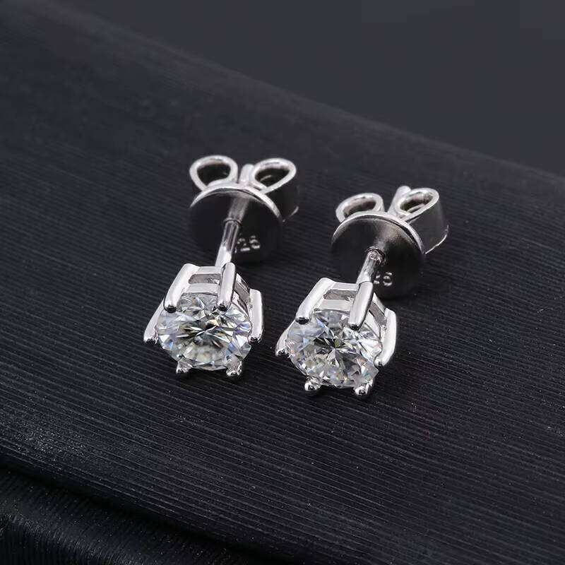 D Color 0.5ct VVS Moissanite Stud Earrings High Shine Daily Wear Sterling Sier Jewelry Women Push Back for Party Gift