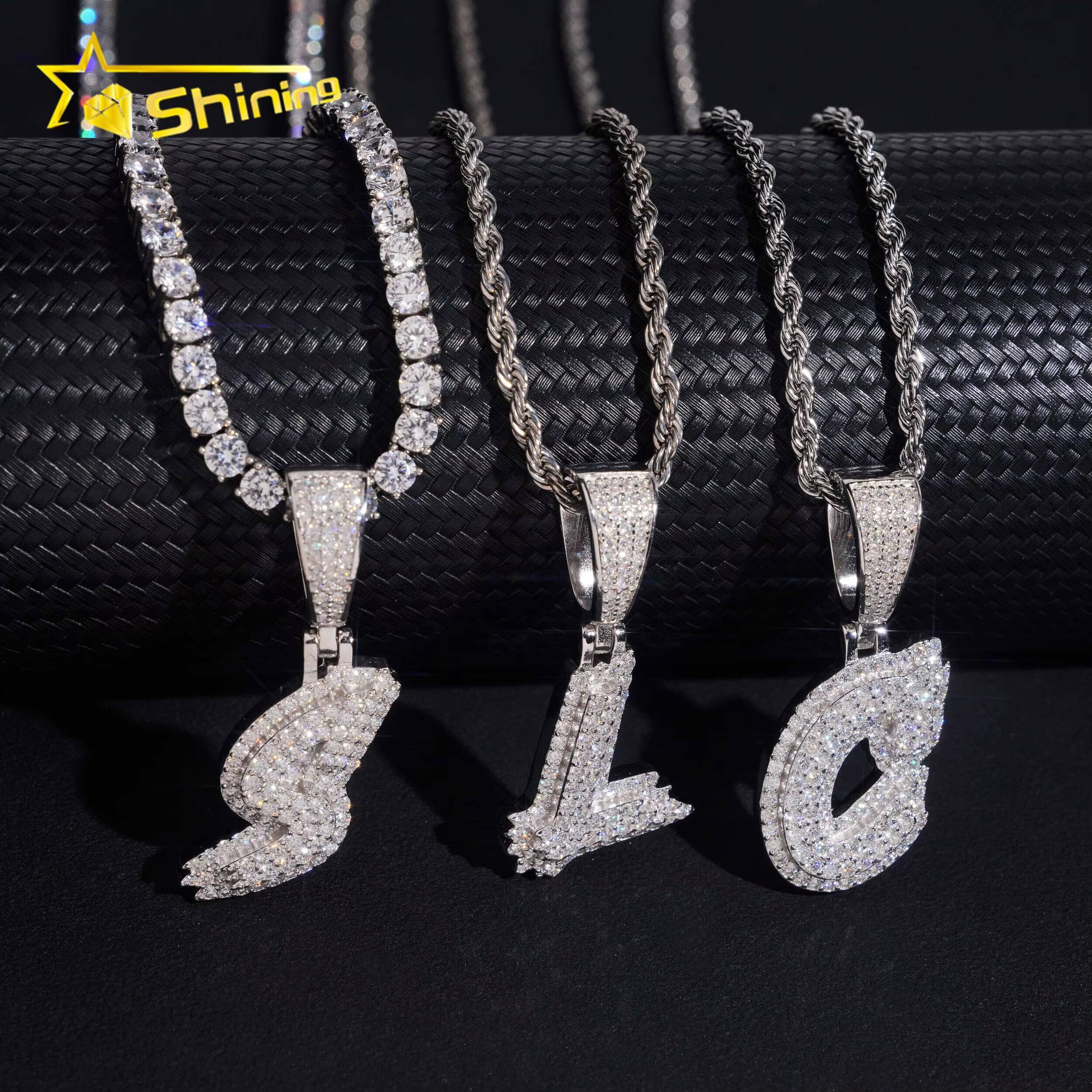 Fine Cheap Gift Set Single Letter Custom Letter Pendants VVS Moissanite Iced Out Letter Initial Name Jewelry Pendant Necklace