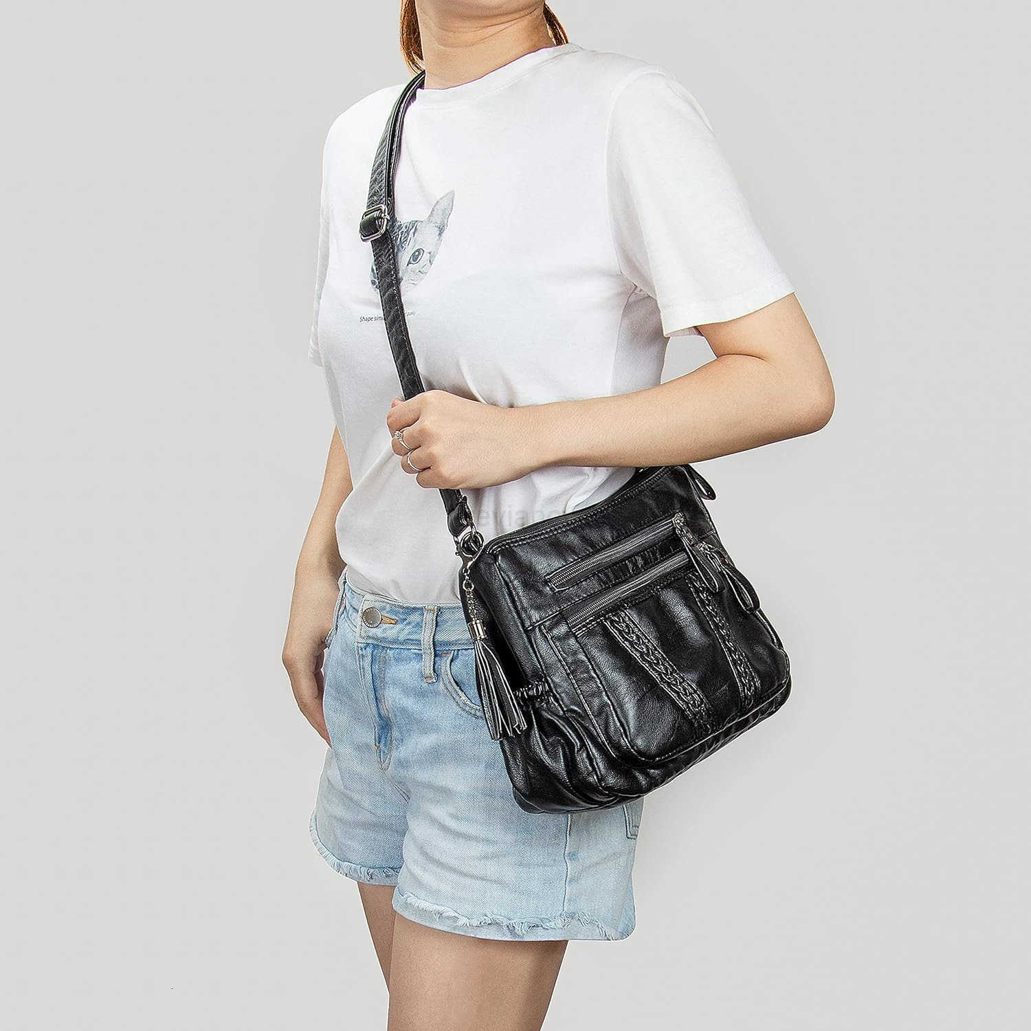 Crossbody Bag for Women with Tassel Ladies Soft PU leather Purses and Handbag PocketbooksW250911