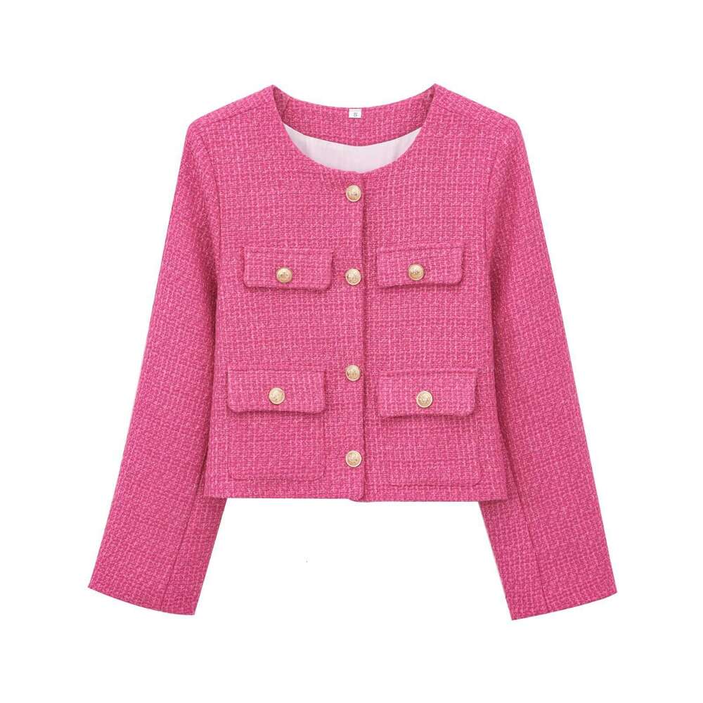 DHEssentials Z Women's Clothing 2025 Spring New Textured Shoulder Pads Round Neck Long Sleeve Little Chanel Style Jacket 1202416