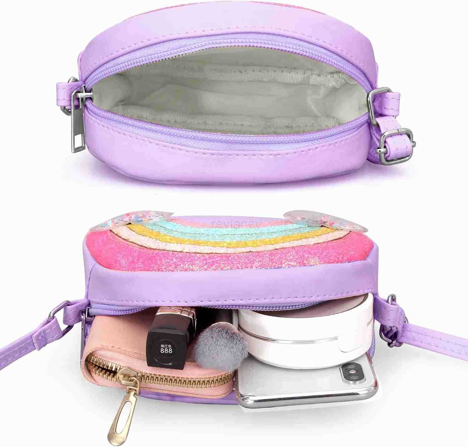 Cute Girls Crossbody Bag Rainbow Crossbody Bag for Little Girls Toddler Kids Small Wallet Crossbody Purse Shoulder Bags Handbag Cross Body Bag PurpleW