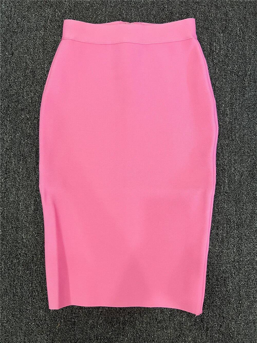60CM Knee Length Summer Bandage Skirts For Women Candy Color Bodycon Pencil Skirt Ladies Elegant Office Business Formal XL XXL dongdumaoyi