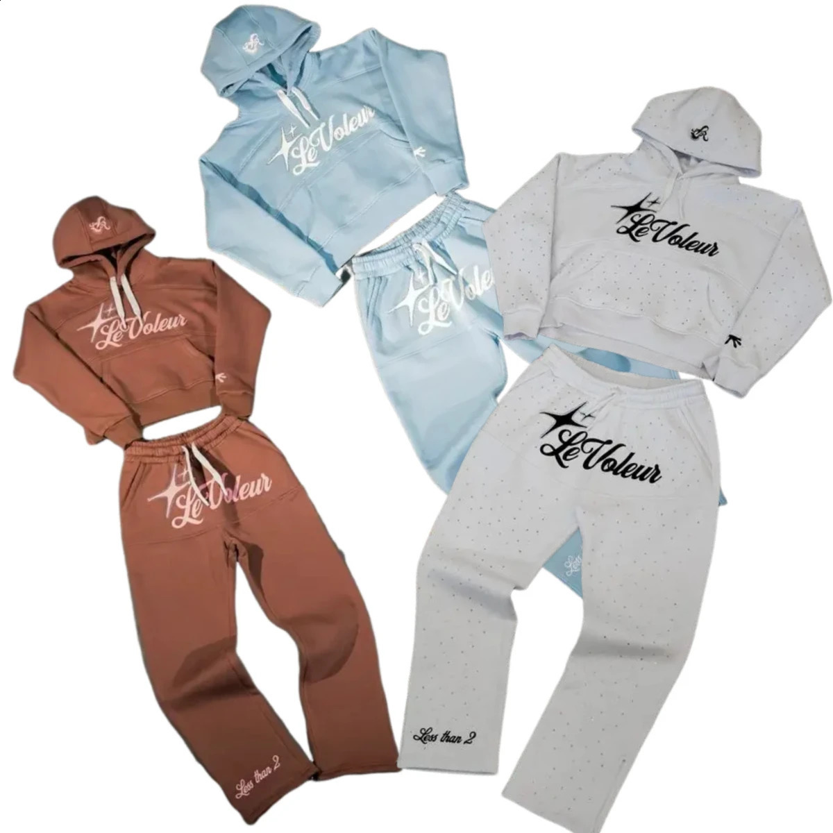 Rhinestone Sequin Hoodie Sweatshirt Sportswear Two Piece Set Y2K Men Hip Hop Letter Oversized Casual Pants 250911