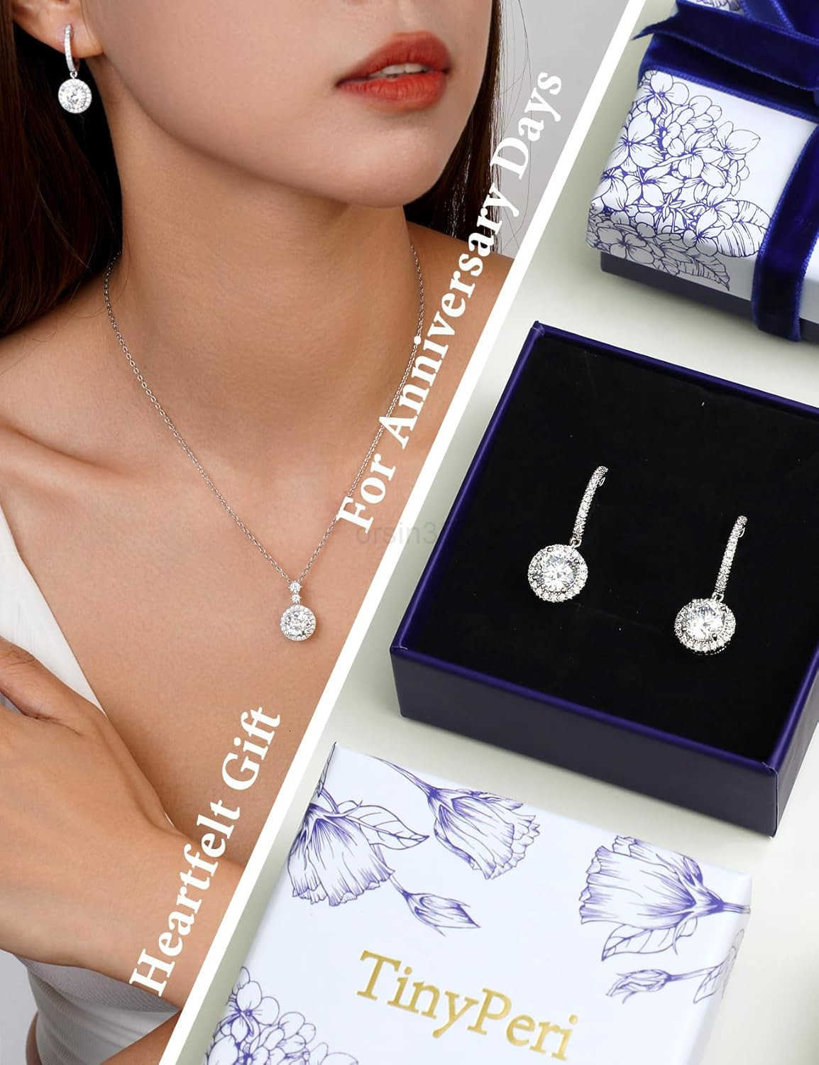Round Cubic Zirconia Dangle Earrings for Women in White Gold Plated Cz Halo Design and Half Ball Ear Drops with Paved Simulated Diamond Lever Back and