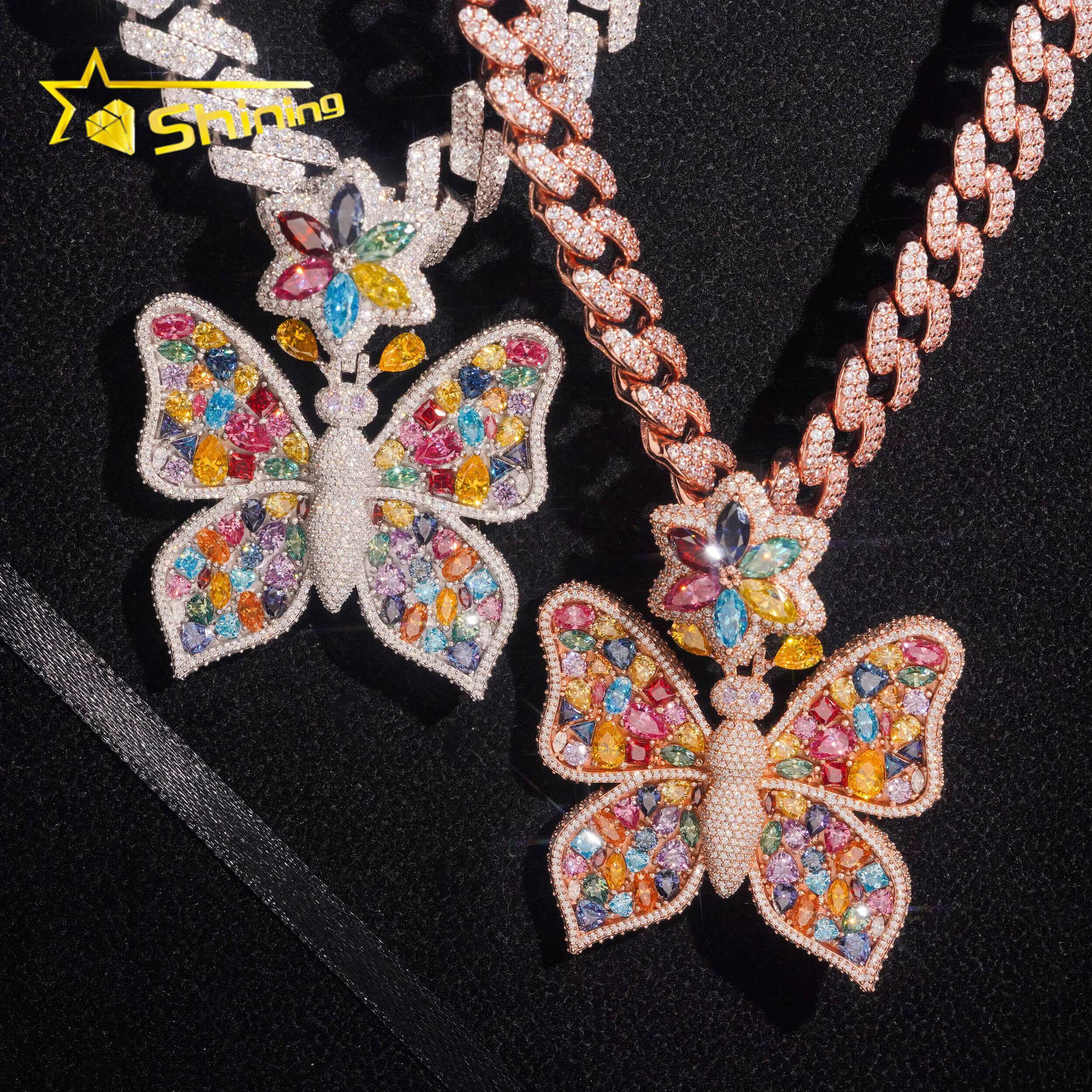 New Design Pass Diamond Test Color Moissnaite Charm Pendant Silver 925 Gold Plated Hip Hop Iced Out Moissanite Butterfly Pendant
