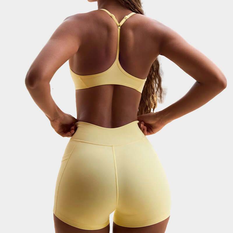 High Elasticity Halter Beauty Back Bra Cross Waist Fiess Three-Point Shorts Yoga Outfit Sports Set