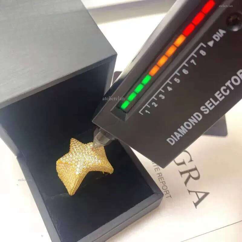 GRA Certificated Hip Hop Star Dia Custom Solid Back Men Sterling Sier Gold Plated Moissanite Ring