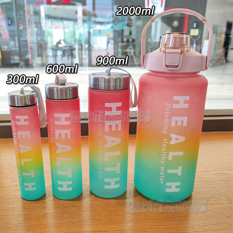 Fourpiece Set Frosted Gradient Celebrity Space Cup Plastic Straw Water Cup Large Capacity Handheld Outdoor Sports Water Bottle H250911