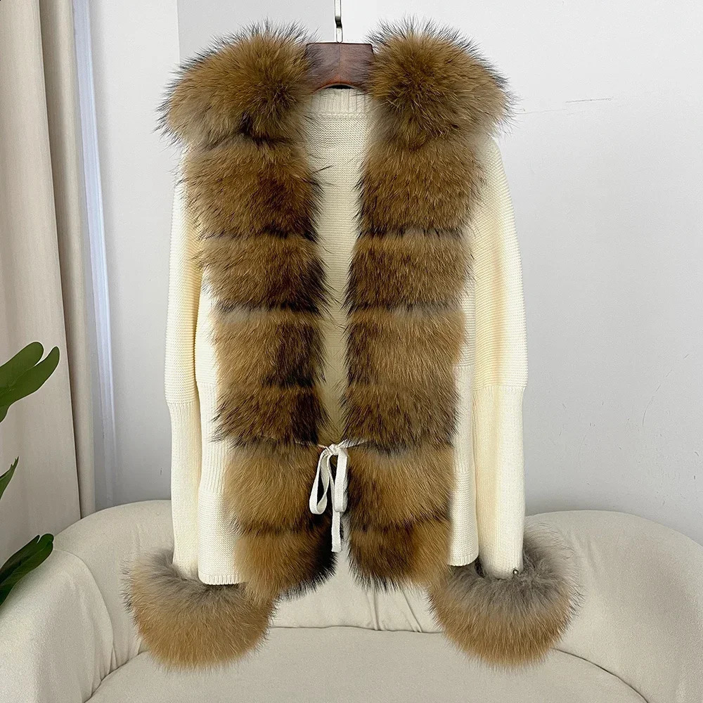 y Patchwork Knitted Sweater Bandage Fur Cardigan Detachable Collar Jacket Coat Autumnwinter Womens 250911