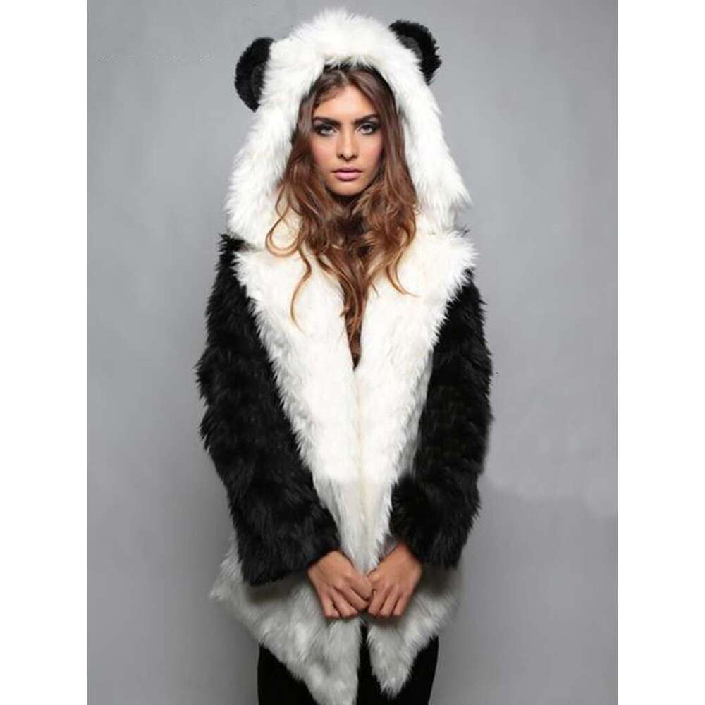 New Fox Hair Hooded Collar Mid Length Women's Fur Coat Hat