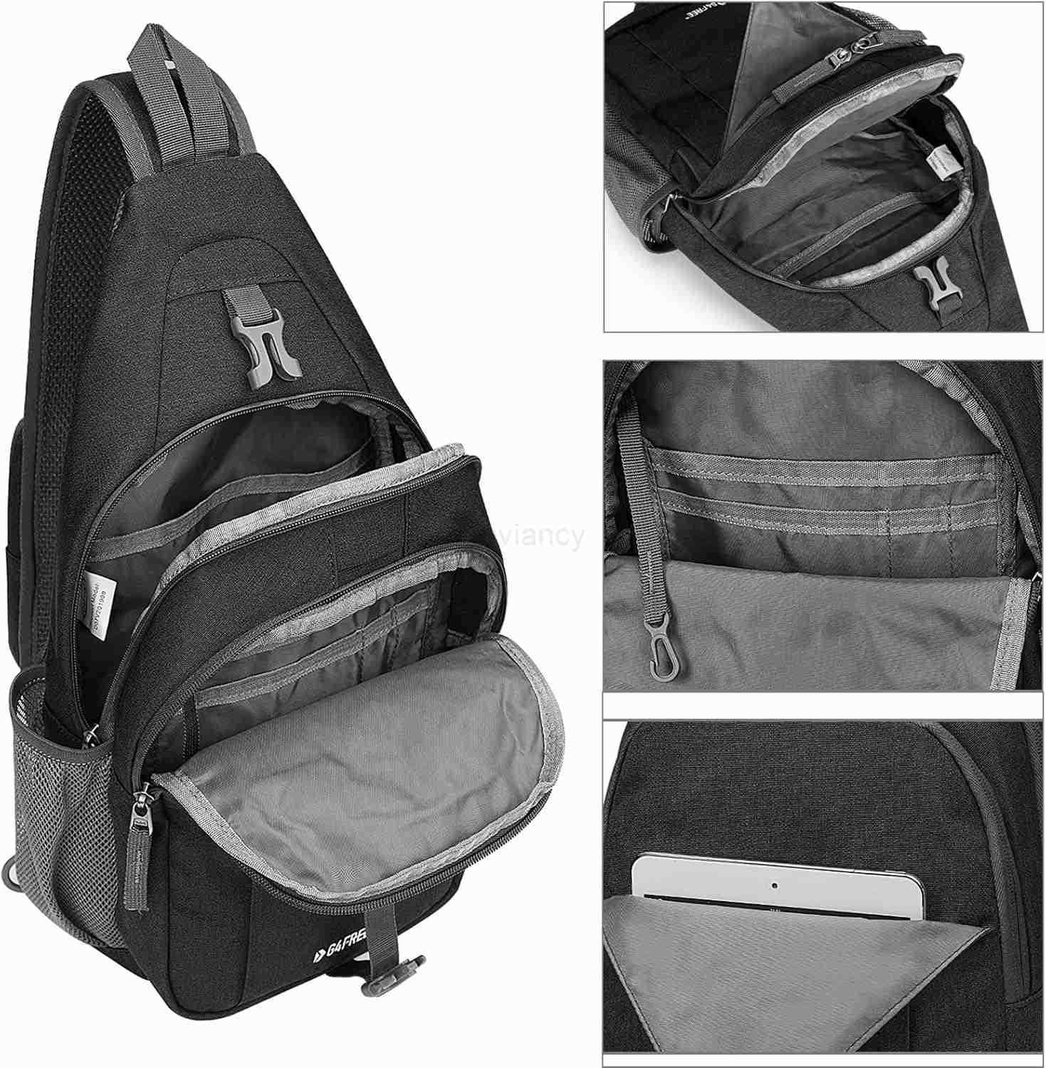 Sling Bag RFID Blocking Sling Backpack Crossbody Chest Bag Daypack for Hiking TravelBlackW250911