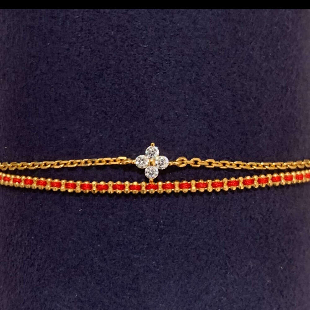 French Minimalist Double Layer Four-Leaf Flower Woven Bracelet for Women Vintage Simple Versatile Hand Rope Niche Design Jewelry