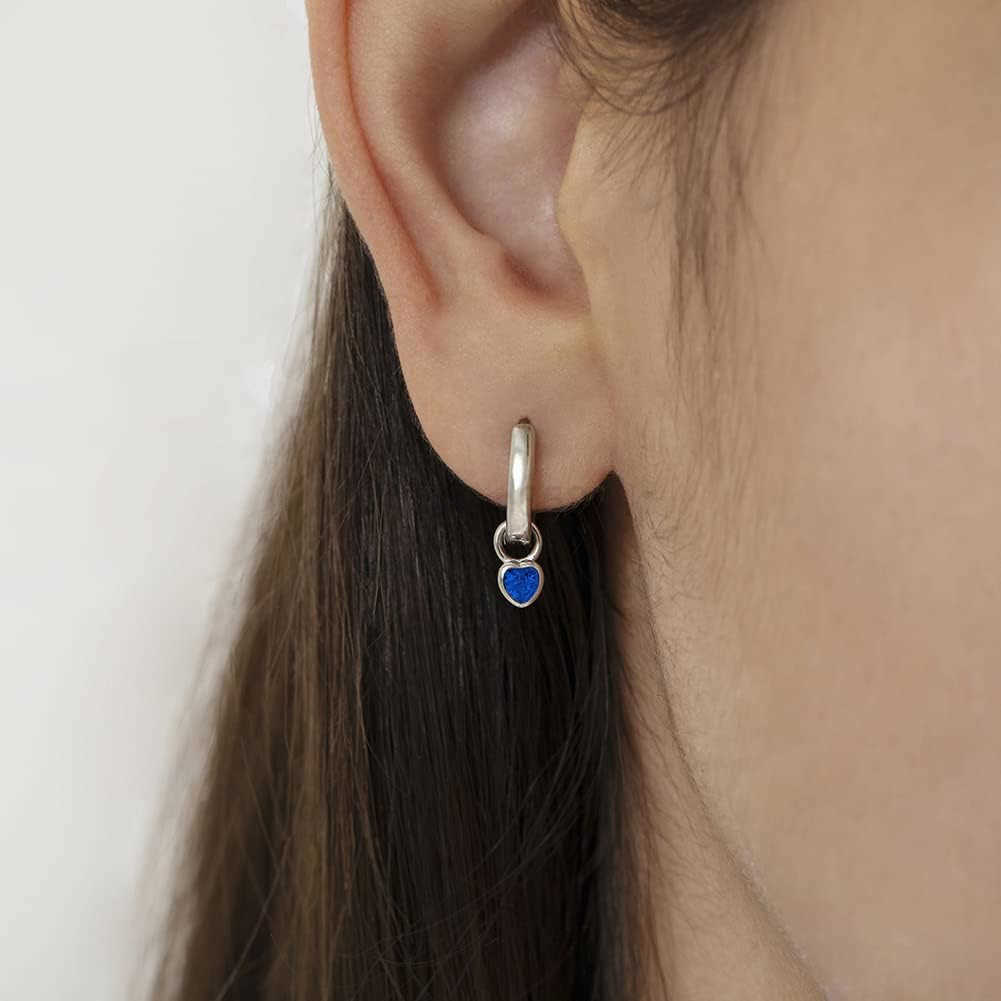 925 Sterling Silver Petite Simulated Birthstone Heart Charm Hoop Earrings For Girls 12mm Cubic Zirconia Earrings For Girls Beautiful Simulated Birthst