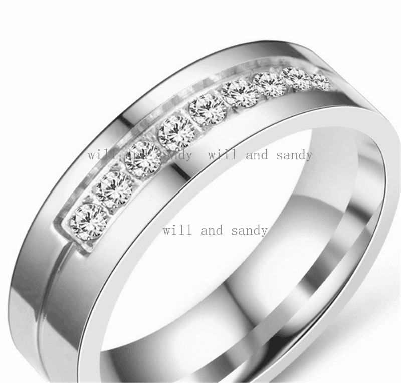 Stainless Steel Diamond Wedding Promise Ring Band Gold Cubic Zirconia Groove rings for Women Men couple rings Fashion Designer Jewelry Will and Sandy