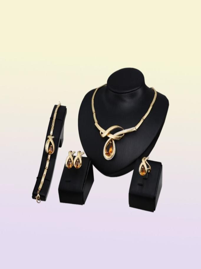 Dubai 18K Gold Pendant Amber Crystal Necklace Set Fashion African Diamond Wedding Bridal Jewelry Sets Necklace Bracelet Earri1956964