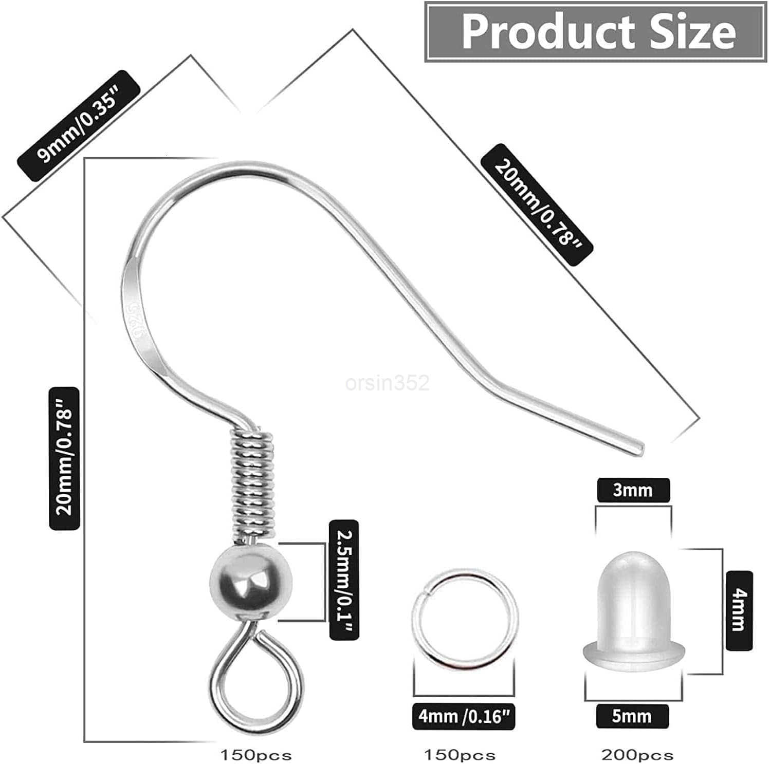 Earring Hooks 150 PCS75 Pairs Silver Plated Ear Wires Fish Hooks500pcs Earring Making Kit with Jump Rings and Clear Silicone Earring Backs Stoppers fW