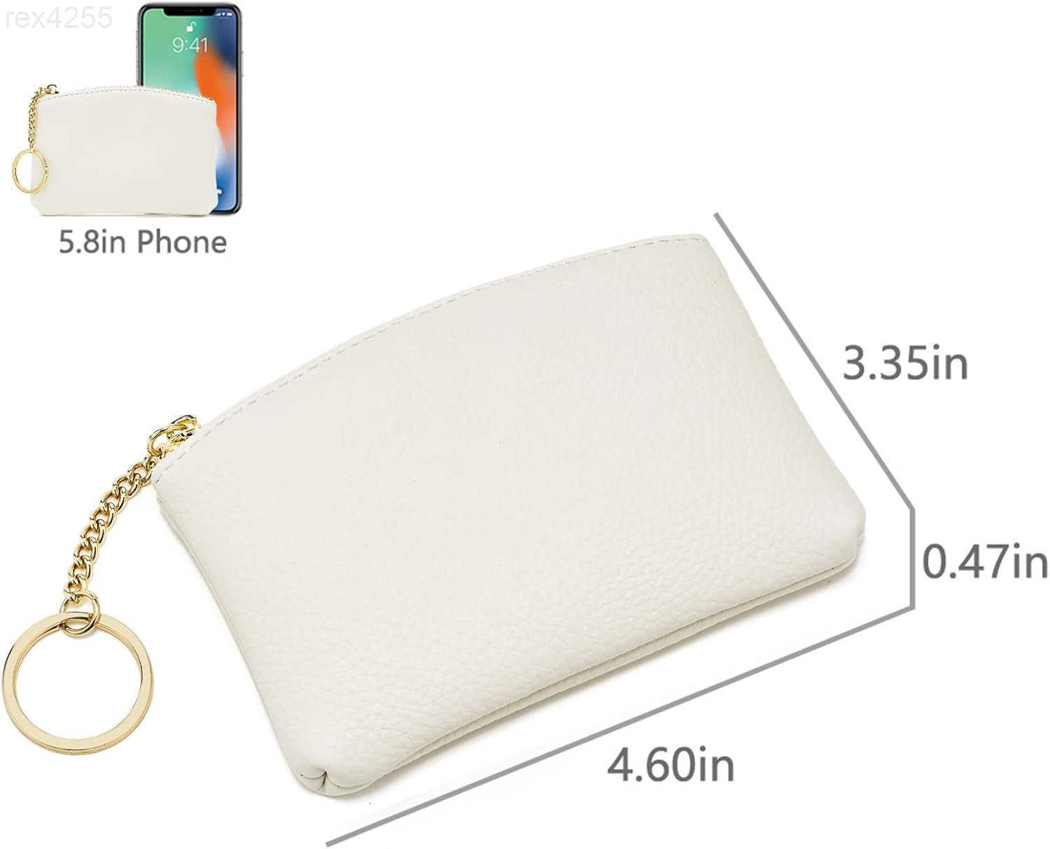 Artificial Leather Coin Purse Change Purse With Key Chain Ring Zipper For Men Women A WhiteW250911