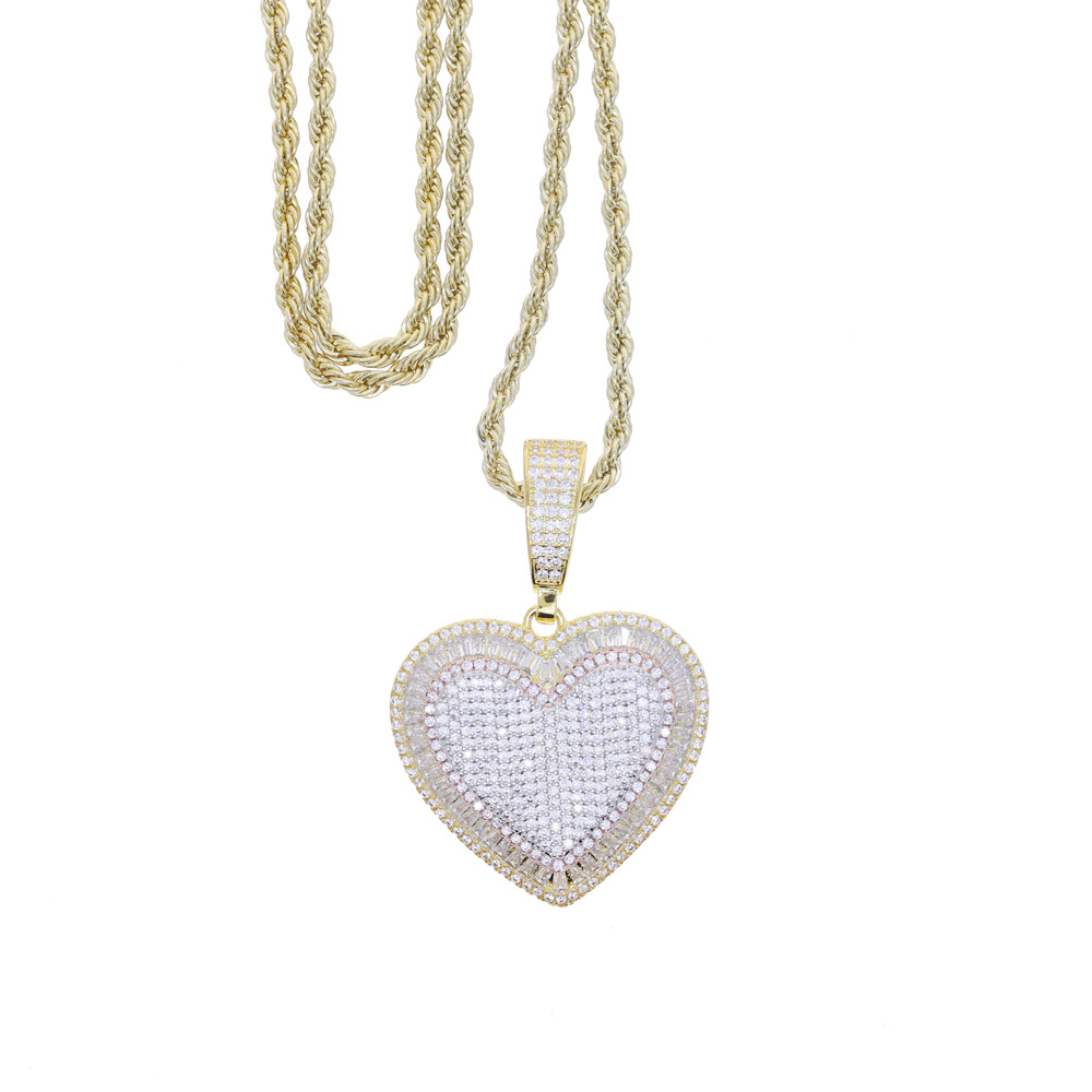 Hip Hop Lover Heart Pendant Necklace Bling 5A Zircons Gold Plated Couple Wedding Jewelry