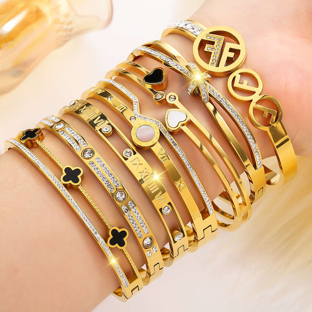 Titanium Fashion Commuter Gold-Plated Egg-Shaped Clasp Open Women's Gold High-End Stainless Steel Bracelet