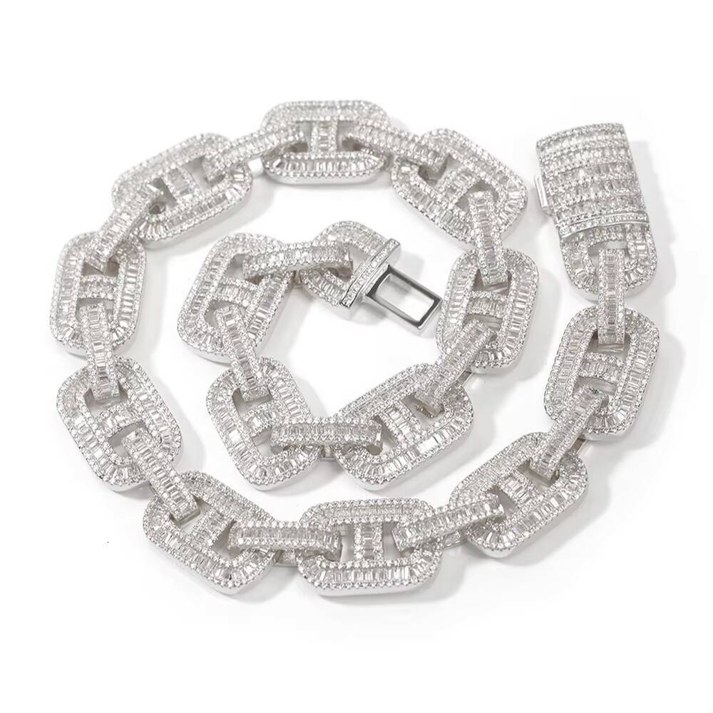 NUOYA Luxury Hip Hop Jewelry 15MM Iced Out Diamond Cuban Chain Necklace Silver Plated Cuban with Flip Clasp for Men Women