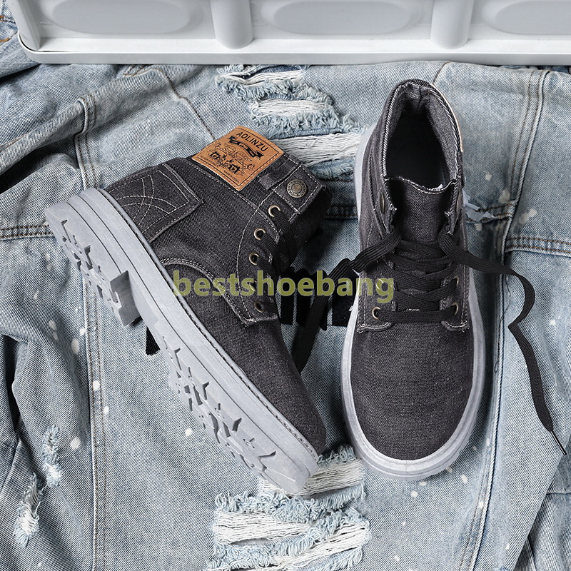 Casual High-top designer boots Mens martin boots Breathable Cloth Spring and Fall ankle boot Trendy Non-slip platform Retro Denim mens shoes Size 39-4