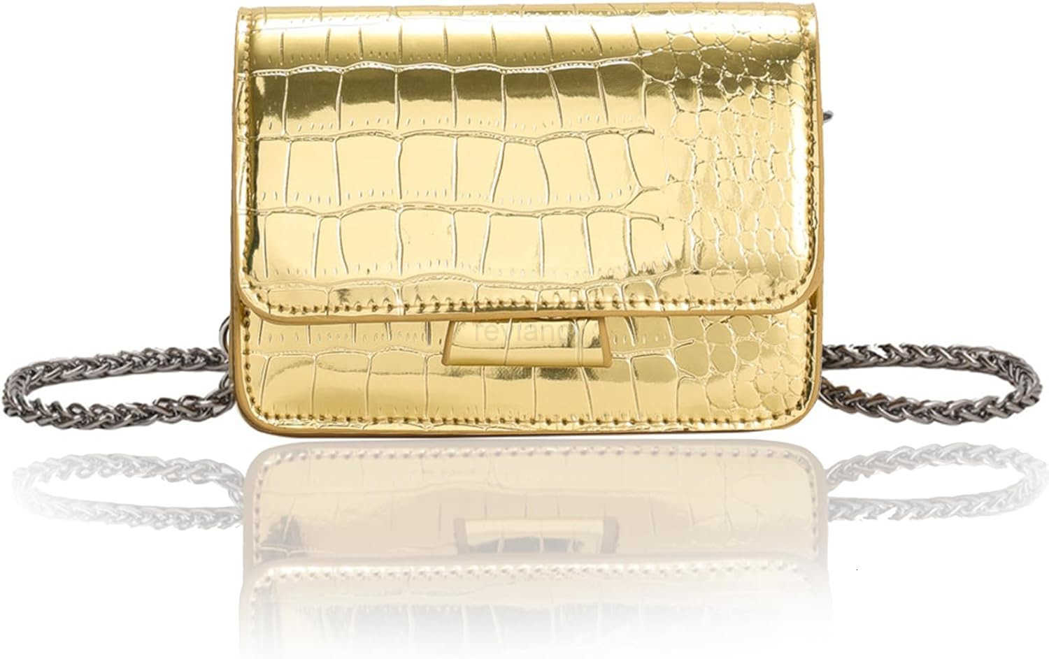 Small Crossbody Purse Bag for WomenMini Cute Metallic CrocEmbossed Handbag with Chain StrapW250911