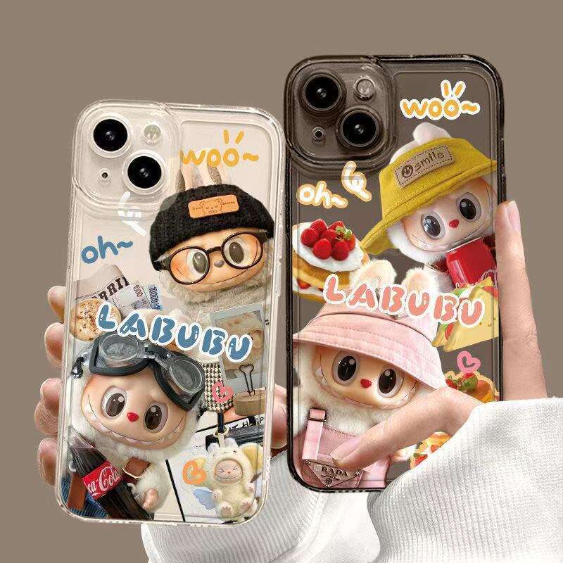 Cute Couple Labubu Compatible with Apple 16 Phone Case iPhone 13/14/15 Pro Max Space 12 Transparent
