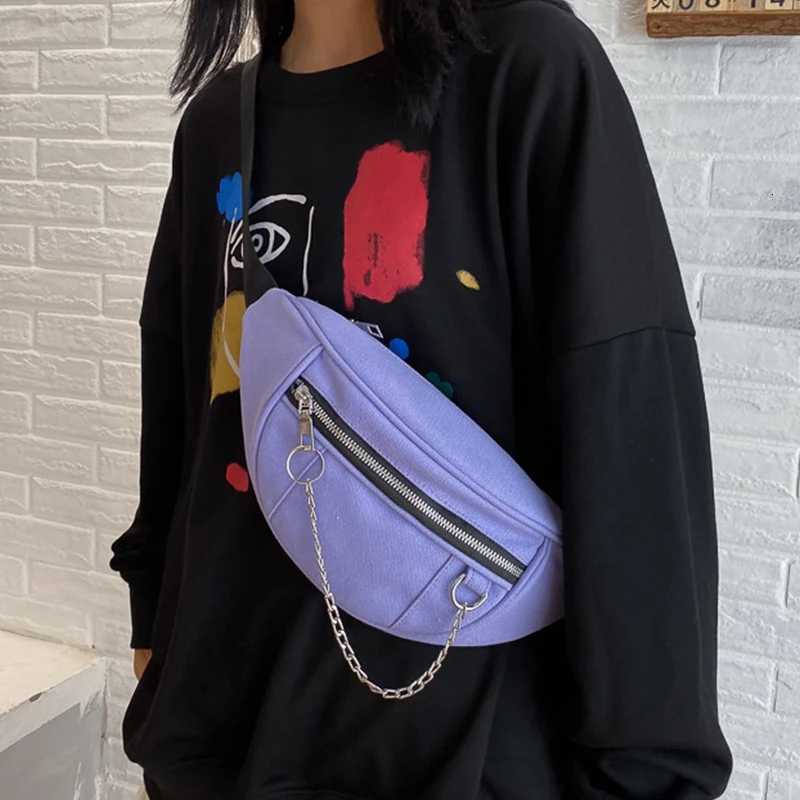 New Women Chain Waist Bag Ladies new Designer Canvas Fanny Pack Fashion Travel Money Phone Chest Banana Bag Female Bum Belt Bags Z250911