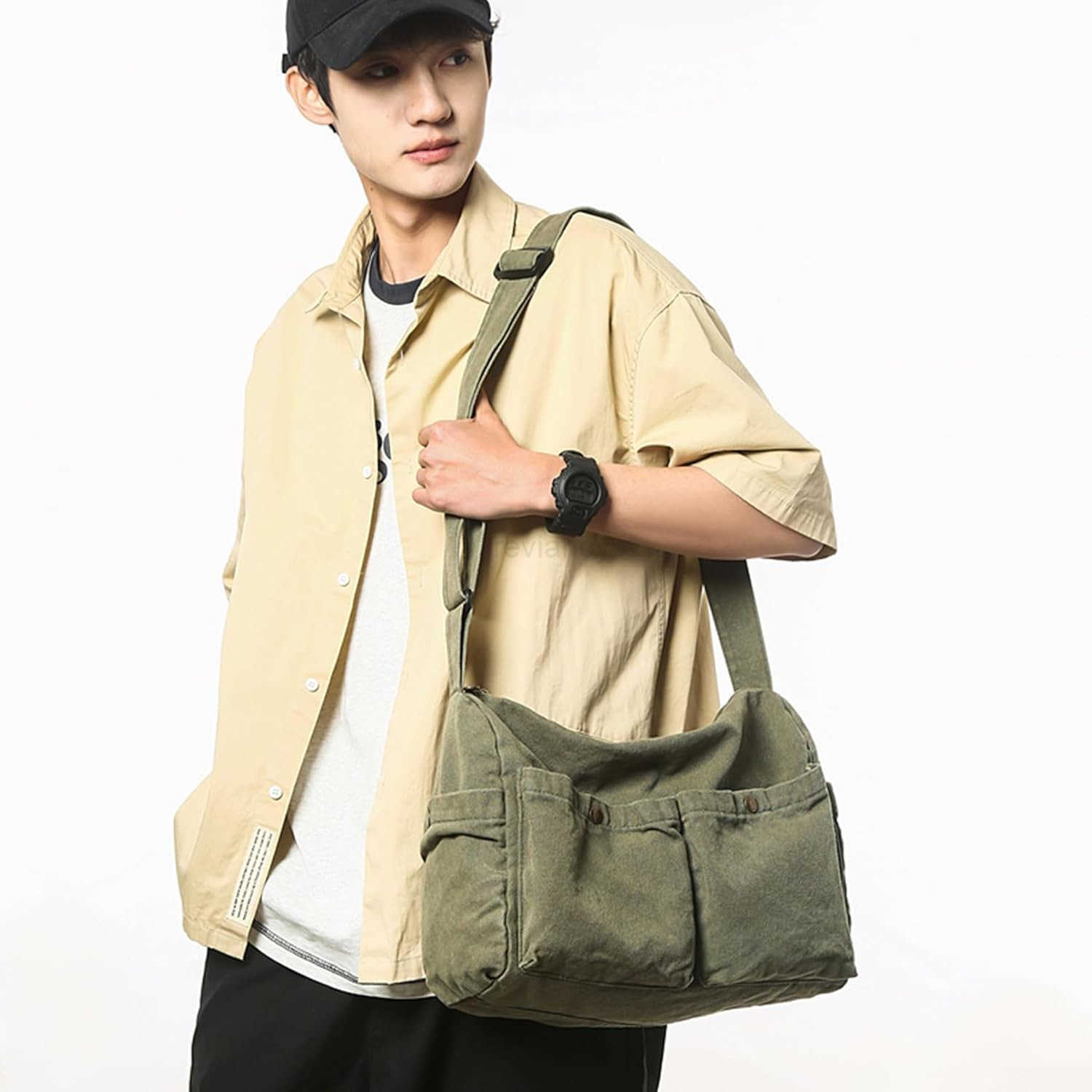Canvas Messenger Bag Cute Crossbody Tote Bag Shoulder for Women Men for School Aesthetic Hobo with Multiple PocketsW250911