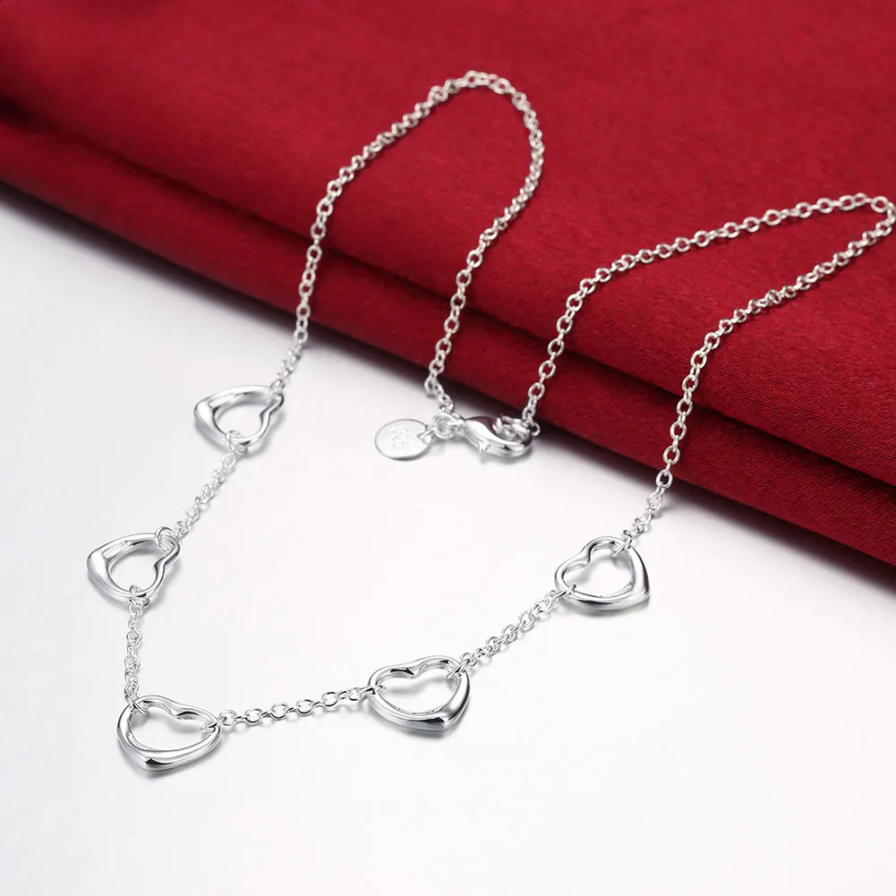 925 Sterling Silver LOVE five hearts Bracelet necklace Jewelry set for women Fashion Party Christmas Gifts 250910