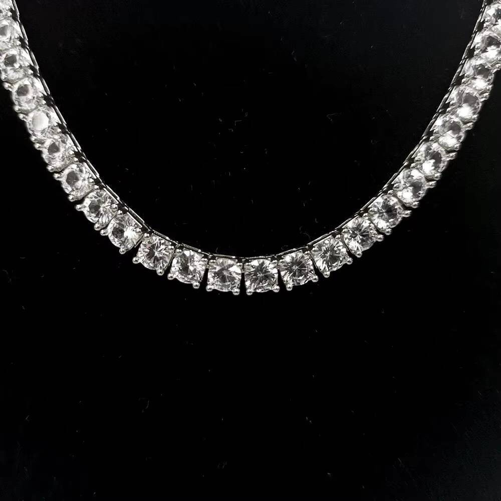 Platinum coating, 925 sterling silver material. 3mm to 6.5mm. High-quality sapphire tennis bracelet, hip-hop tennis necklace. Men's style.