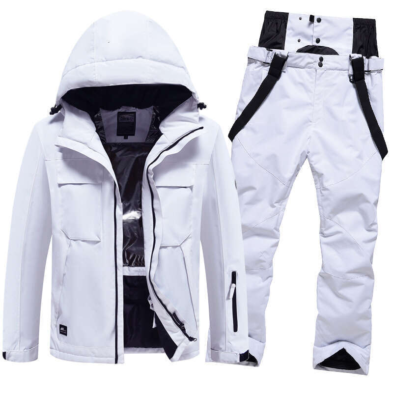Trendy Solid Color Ski Suits, Windproof, Warm Cold Proof, Thickened Single Double Board Skiing Clothes And Pants Equipment, Large Size