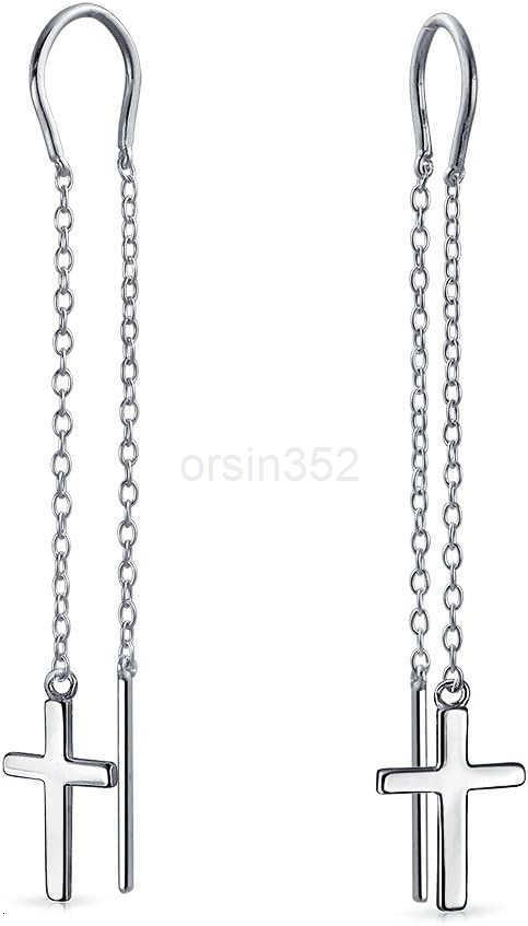 Religious Cross Threader Long Chain Ear Cuff Stud Earring Set For Women Teen Rose Gold Plated 925 Sterling SilverW250911