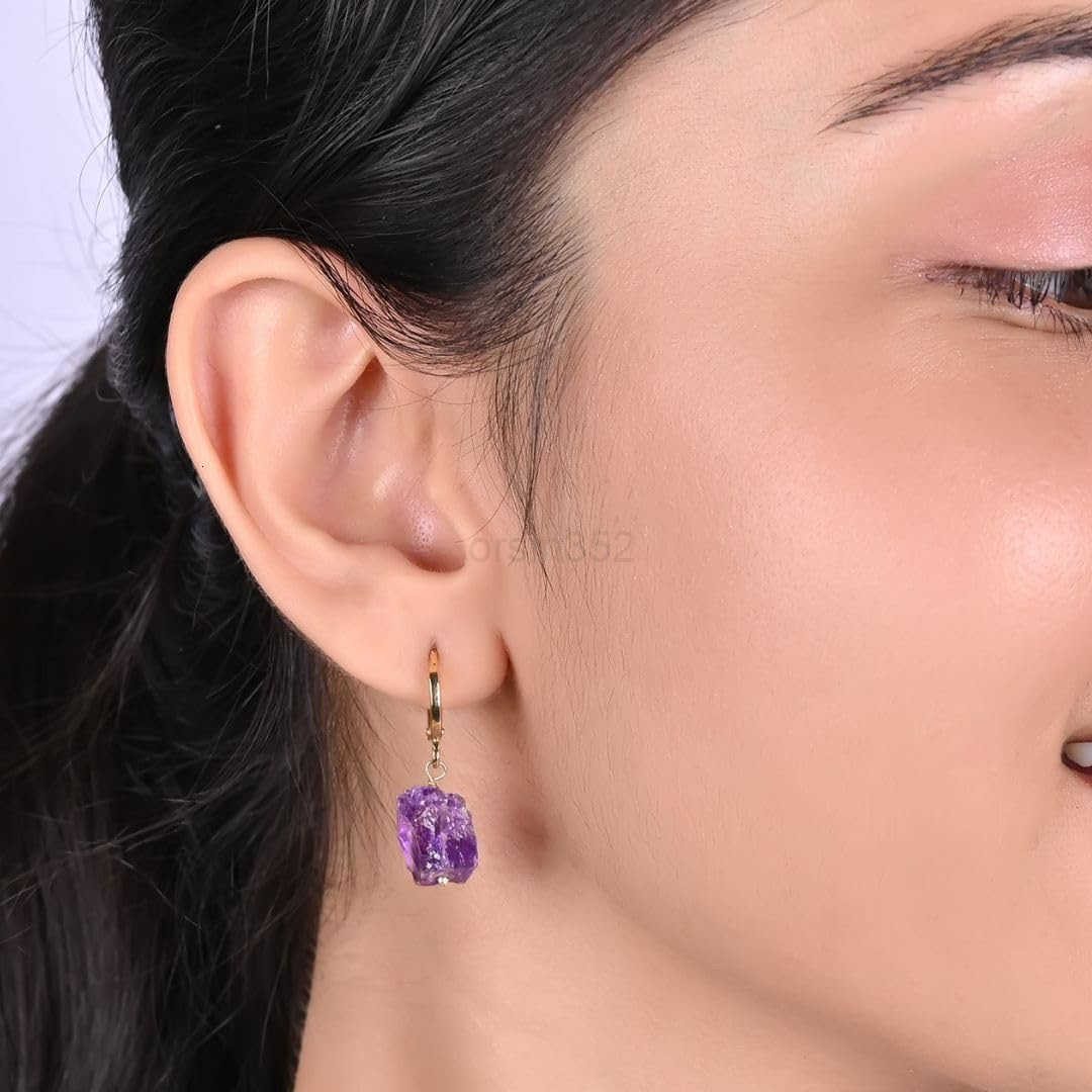 Handmade Gemstone Hoop Earrings Raw Crystal Dangle Jewelry Hypoallergenic Gold Plated Lightweight Elegant Jewelry Gifts For WomenW250911
