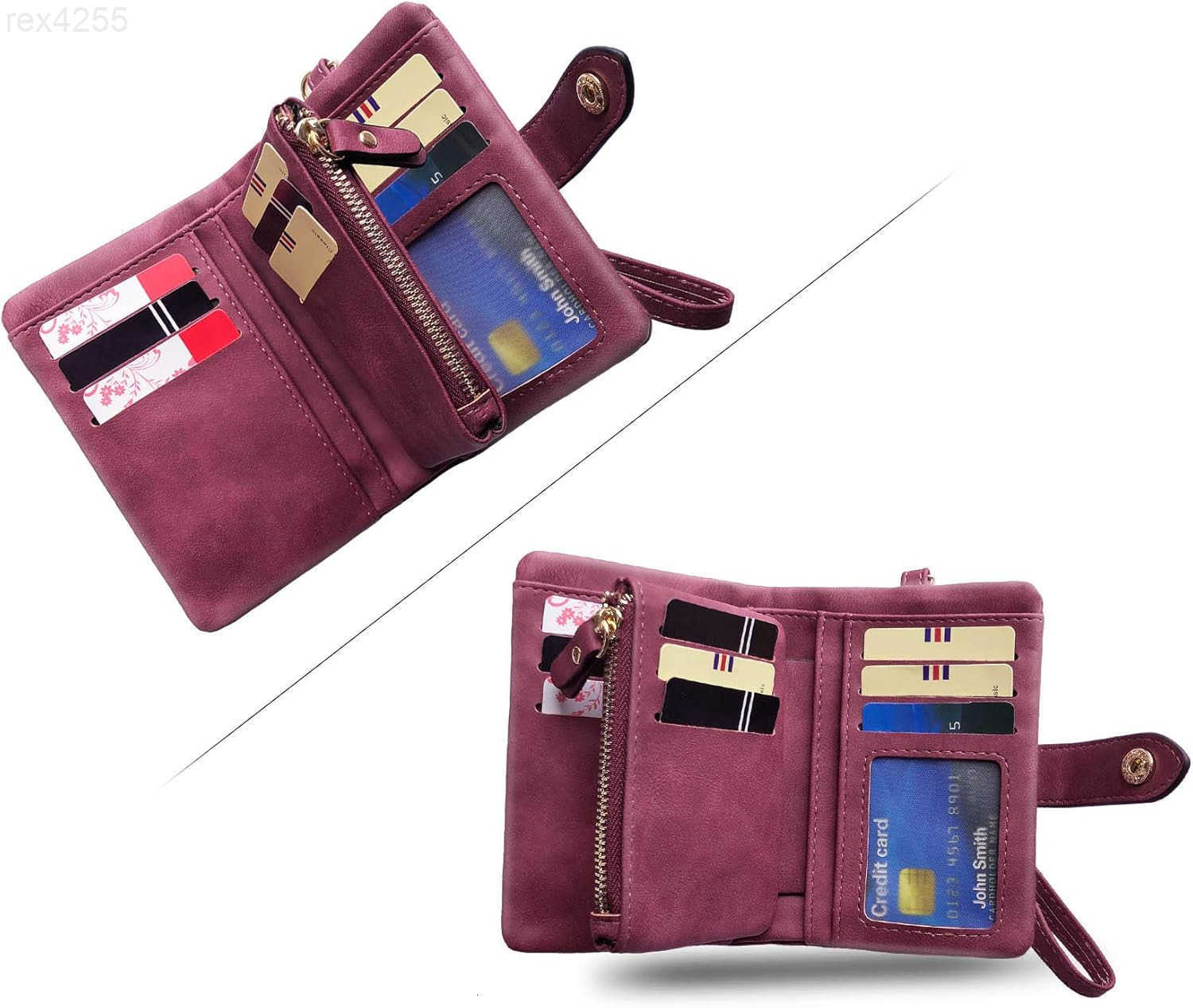 Womens Small Bifold Leather Wallets RFID Ladies Wristlet with Card Slots id Window Zipper Coin PurseW250911
