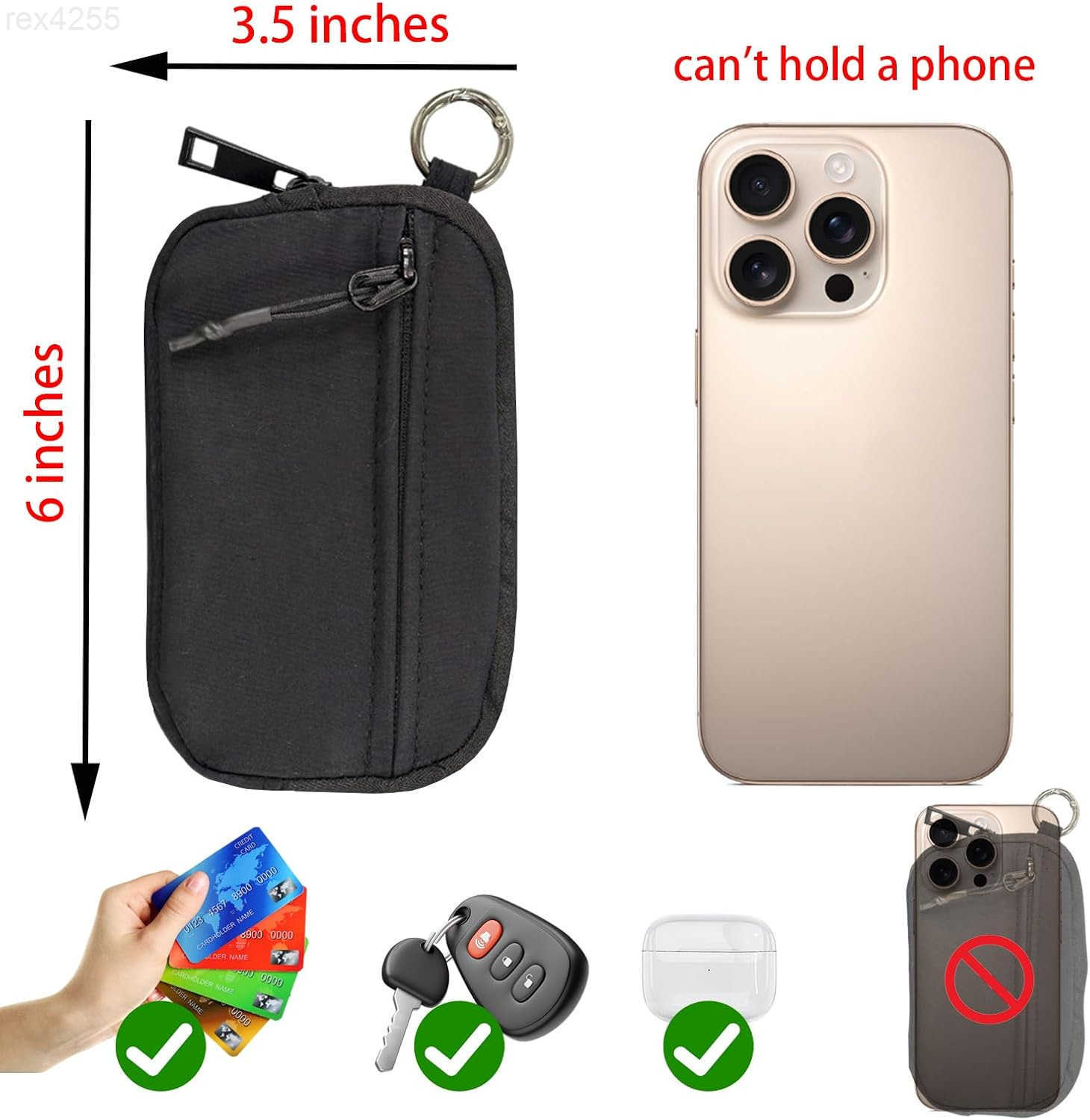 The Wallet 2nd Gen 636 inch The Pouch Wristlet for women Zippered Card Case With Id WindowHand strap for women Coin Purse Mini Portable Keychain Walle