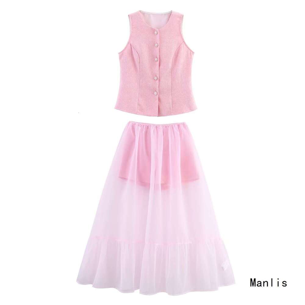 DHEssentials INS Korean Version Pearl Button Elegant Waist-Cinching for Women Summer Vest Tweed French Sleeveless Little Chanel Style Three-Piece Set