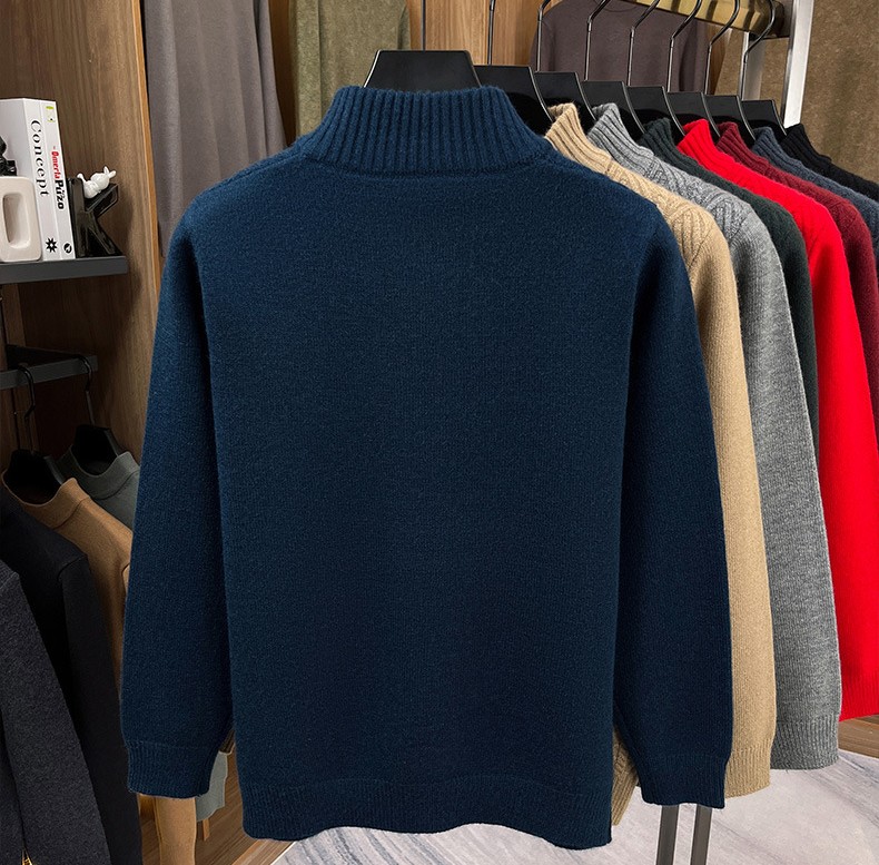 Men's Mid-Age & Young Adult Half-Zip Sweater - Winter Thickened, Warm, Business-Casual Pullover Base Layer Knitwear