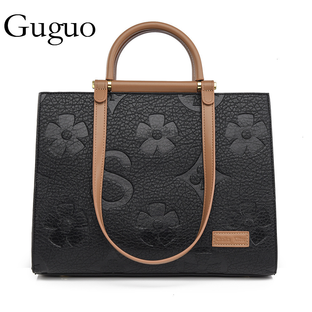 Guguo Free Shipping Designer Luxury Handbag Fashion 3D Embossed Large Bag Simple Large Capacity Commuter Bag Women's Ultra-fine Fiber Leather Tot