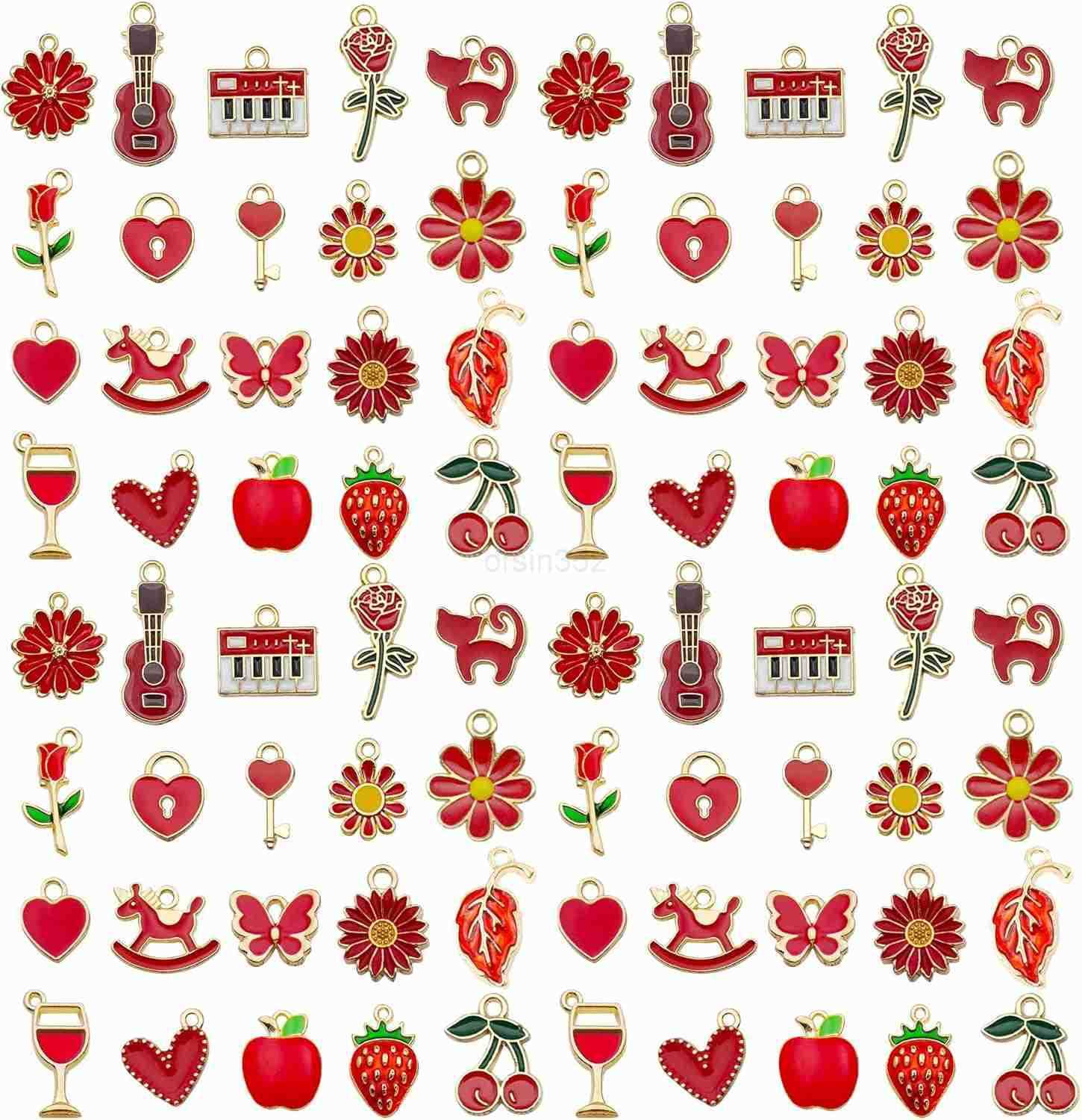 40pcs 20 pairs Assorted Enamel Charms for Jewelry Making DIY Necklace Earrings Keychain Crafting Charms Kit Crafts PinkSN991W250911