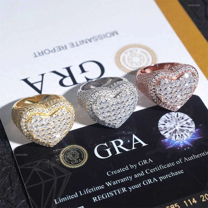 Dia hair hip-hop jewelry heart-shaped full dia moissanite sterling sier trendy brand personalized mens and womens ring