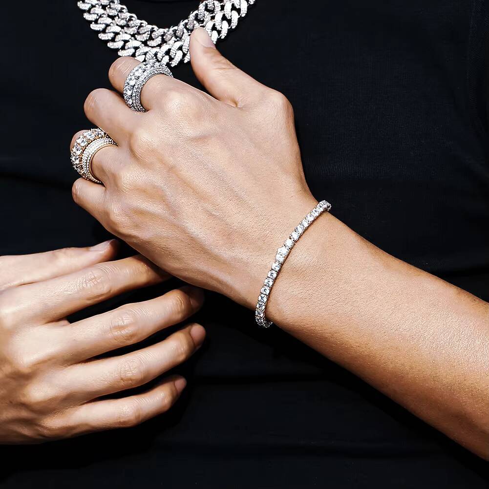 Wholesale 14K White Gold Plated 5A CZ Tennis Chain Bracelet Women Mens Jewelry Iced Out Moissanite Diamond Tennis Bracelet