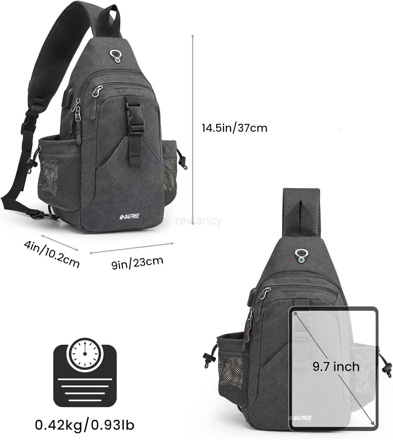 Canvas Sling Bag Crossbody Backpack with USB Charging Port RFID Blocking Hiking Daypack Chest Bag for Women MenW250911