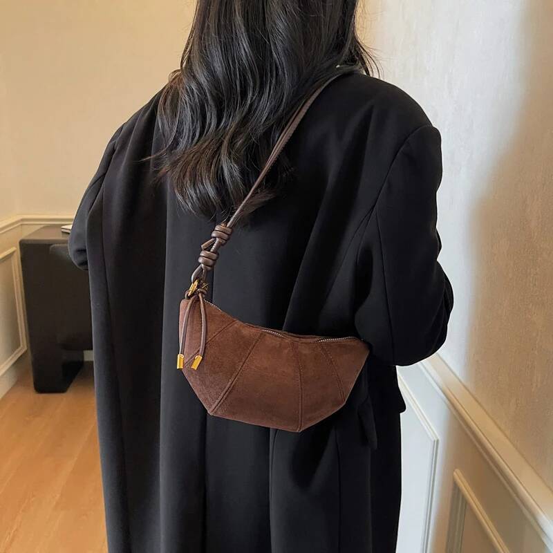 Retro Patchwork Leather Women s Shoulder Bag Crossbody Bag Frosted Suede Solid Color Horn Bag Niche Fashion Designer Bag Personalized Simple