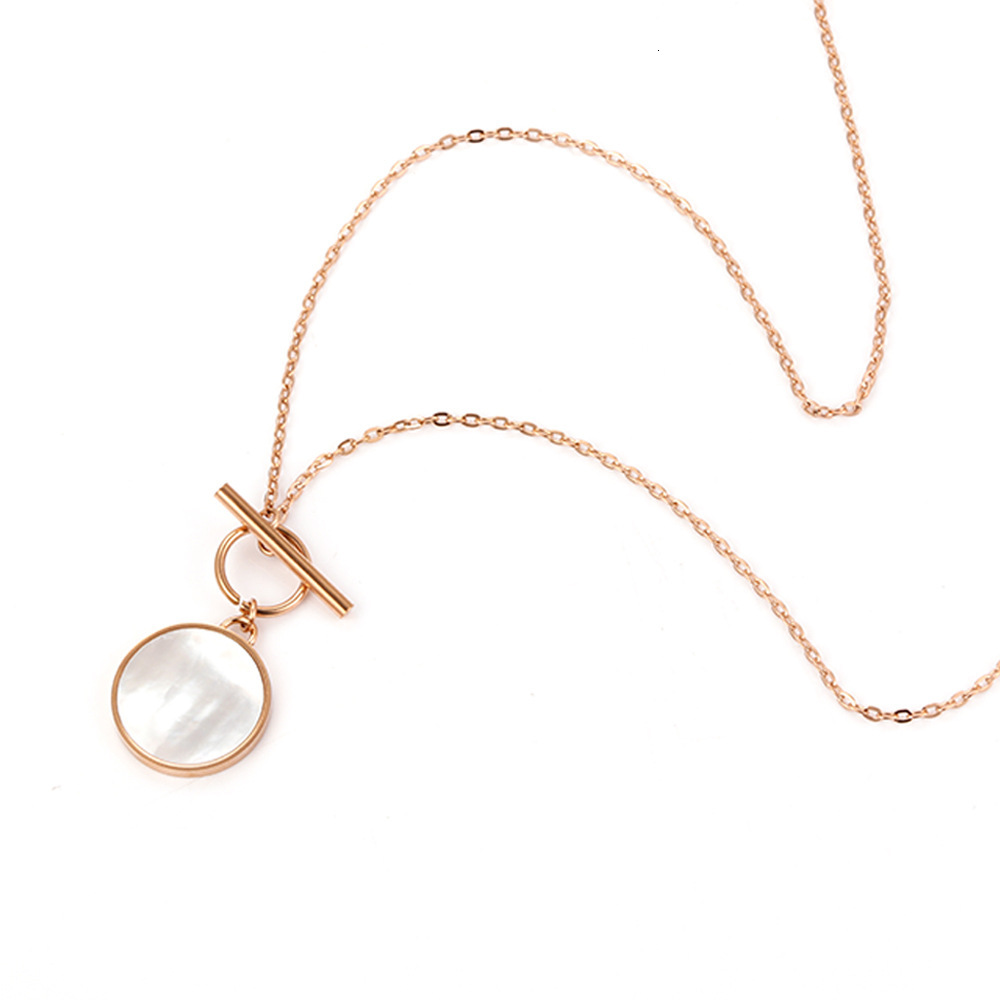 Elegant Titanium Steel Rose Gold White Mother-of-Pearl Pendant Color-Retaining Necklace Gift