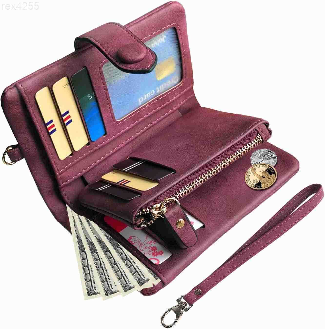 Womens Small Bifold Leather Wallets RFID Ladies Wristlet with Card Slots id Window Zipper Coin PurseW250911