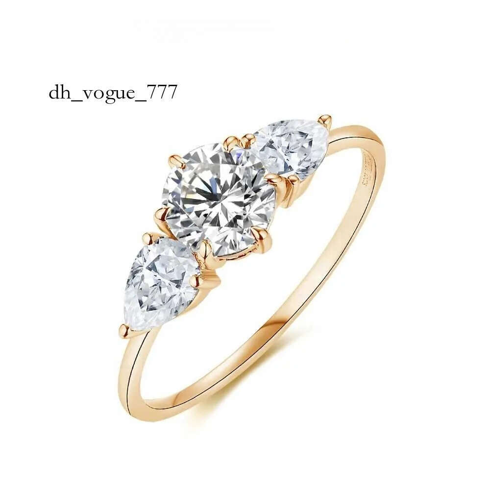 Cluster Attagems 2CT Moissanite Yellow Gold Plated Rings for Women D VVS1 Three Stone 6.5mm Round Ring Engagement Fine Wedding Jewelry L240910