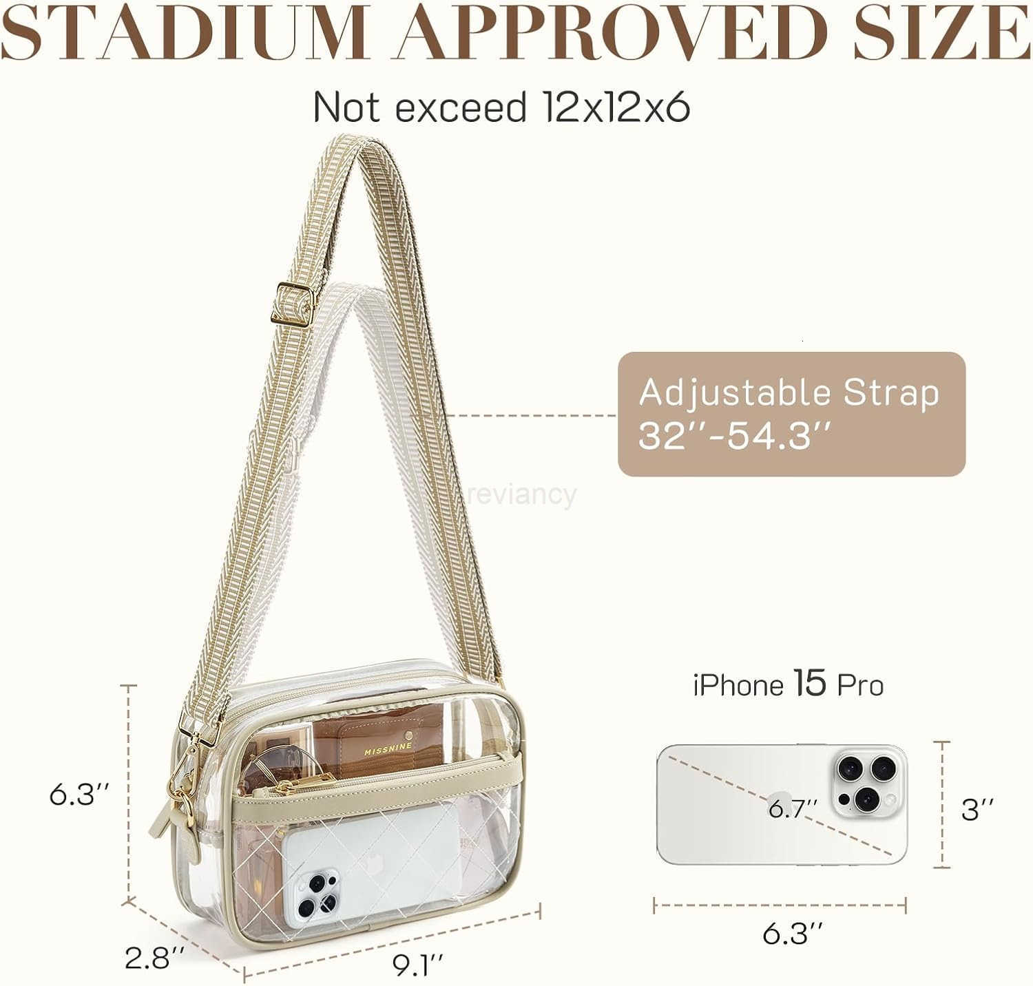 Missnine Clear Bag for Stadium Events Quilted Clear Purse for Women Stadium Approved PVC Crossbody Concert BagW250911
